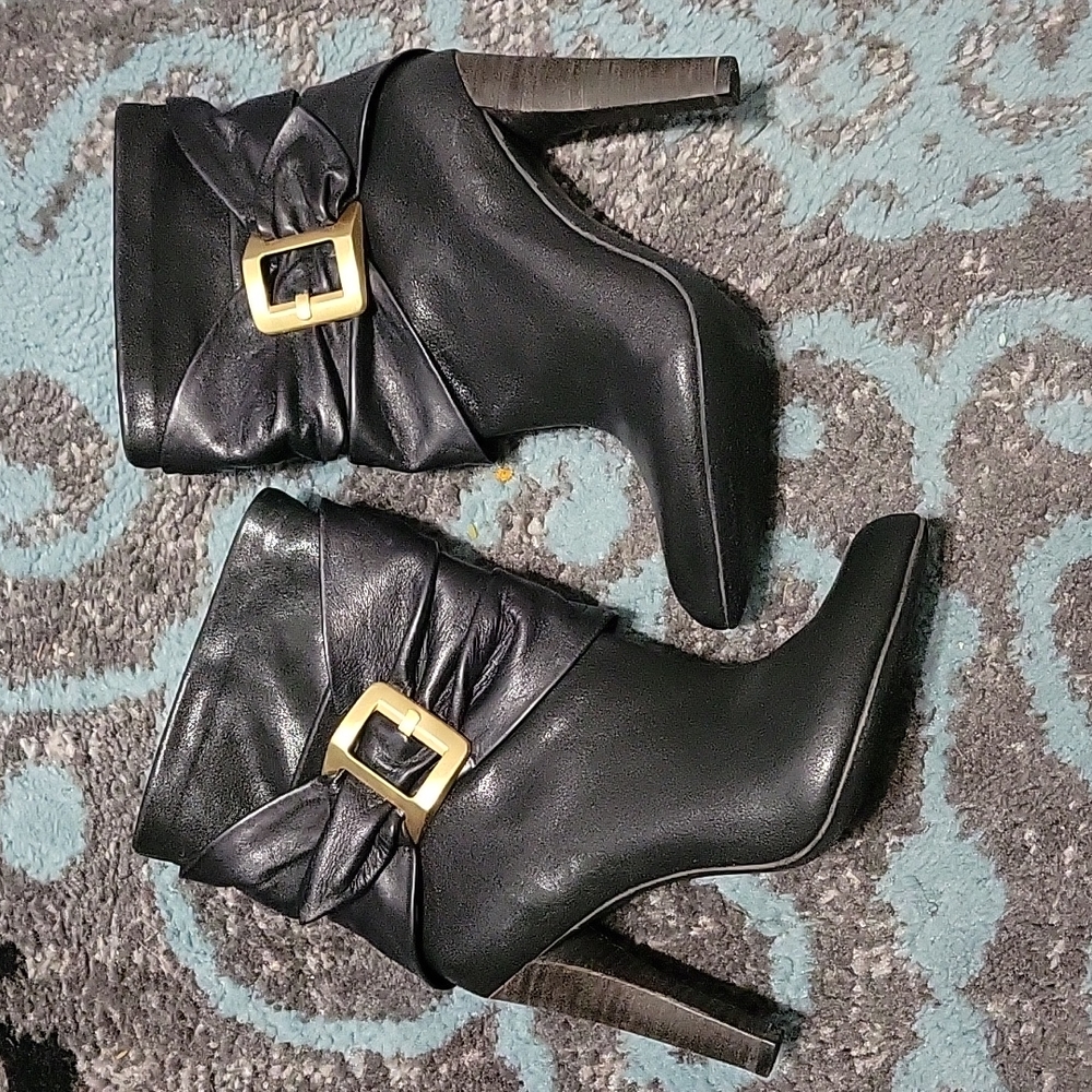 Bcbgmaxazria black leather boots. Soft leather w/ gold buckle. Size 7